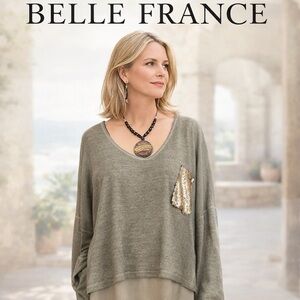 Belle France,Italian Layered,Relaxed Knit Top Sequin-Pocket Luxe Tunic Size XL